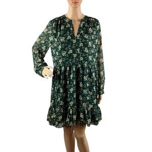 Vince Camuto Deep Forest Floral Mini Dress M Long Sleeve